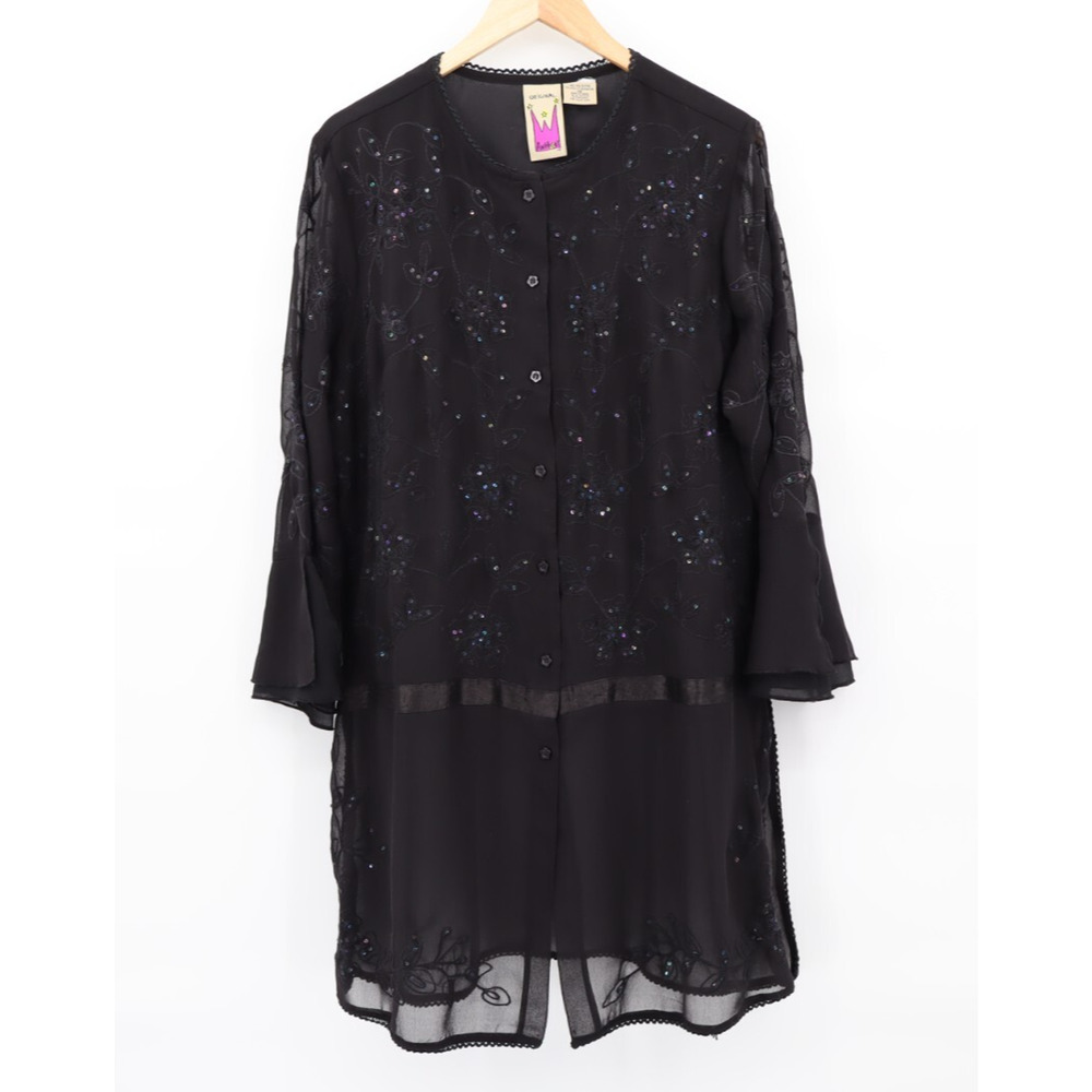 Anthony Original Size 1X Black Embroidered Sheer Tunic 3/4 Sleeve Witchycore